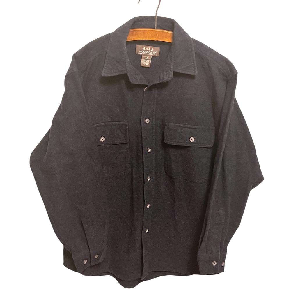 Moose Creek Mens Dark‎ Gray Button Up Flannel Shirt with Chest Pocket Sz Med - Picture 3 of 11
